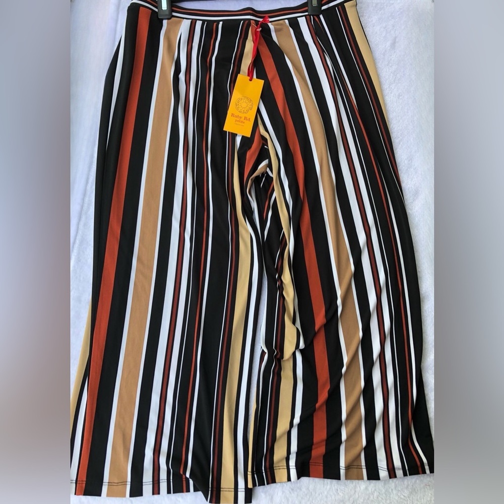 Ruby Rd Palazzo Pants, Brown, Black, and White stripes, LP, New with tags